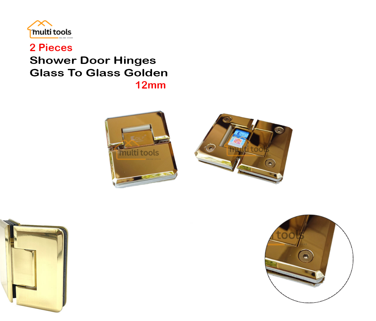 Shower Door Hinges Glass To Glass Golden (12mm)
